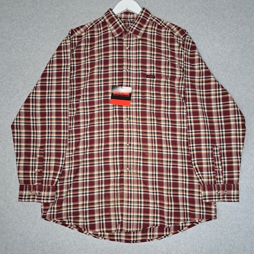 NWT Wolverine Mens Large Red Brown Plaid Extra Buttons Outdoor Work Wear